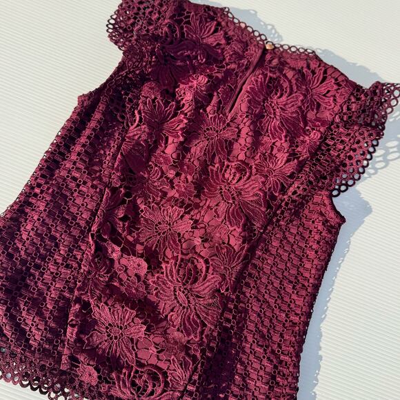 Ted Baker Zania Ruffle Mixed Lace Blouse Maroon Women’s 2 US6 Romantic Coquette - Picture 13 of 16
